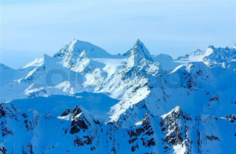 Scenery from the cabin ski lift at the snowy rock top (Tyrol, Austria), stock photo