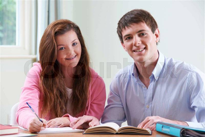 Teenage Girl Studying With Home Tutor, stock photo