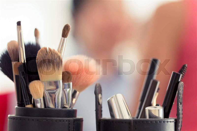Sets makeup brush for professional makeup artist, stock photo