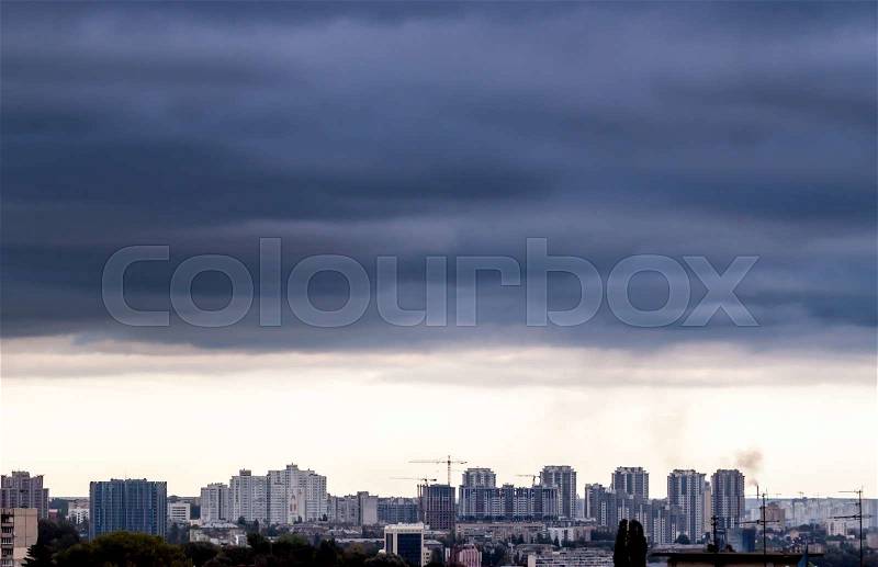 Kiev city landscape under cloudy sky can be as background, stock photo