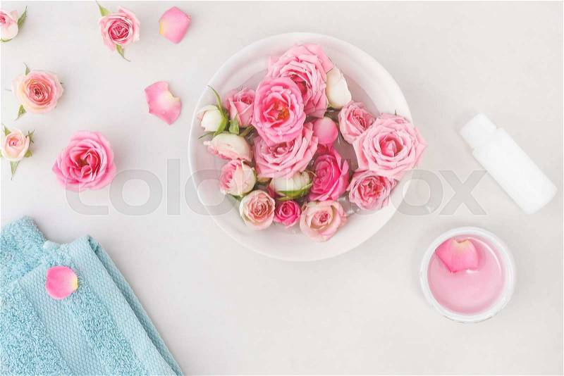 Spa still life with fresh roses, stock photo