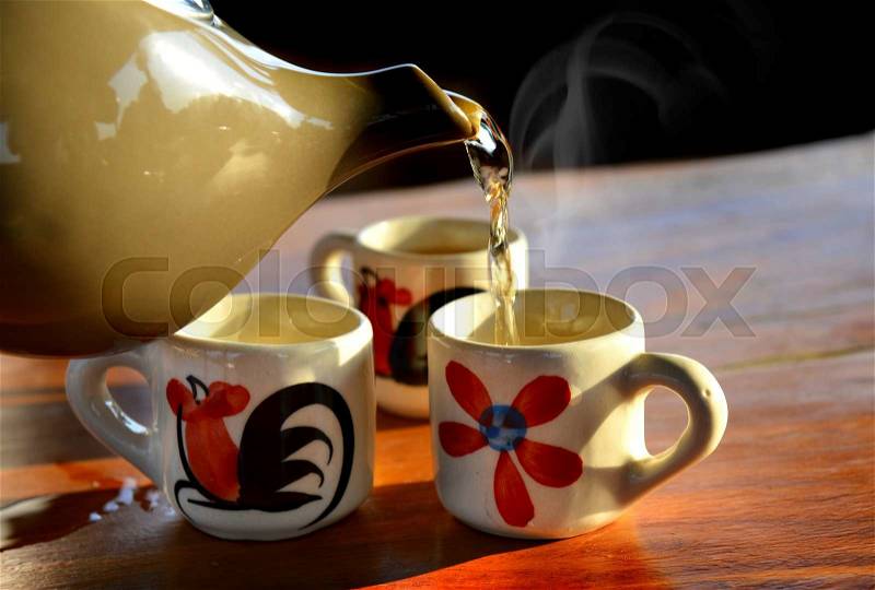 The lighting and shadow of morning tea time set at coffee shop, stock photo