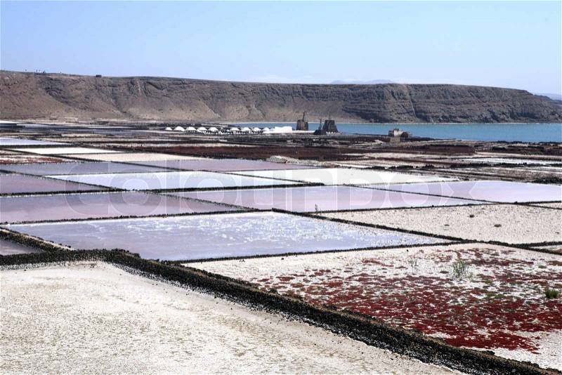 Salt pans. Lanzarote, Canary Islands, Spain, stock photo