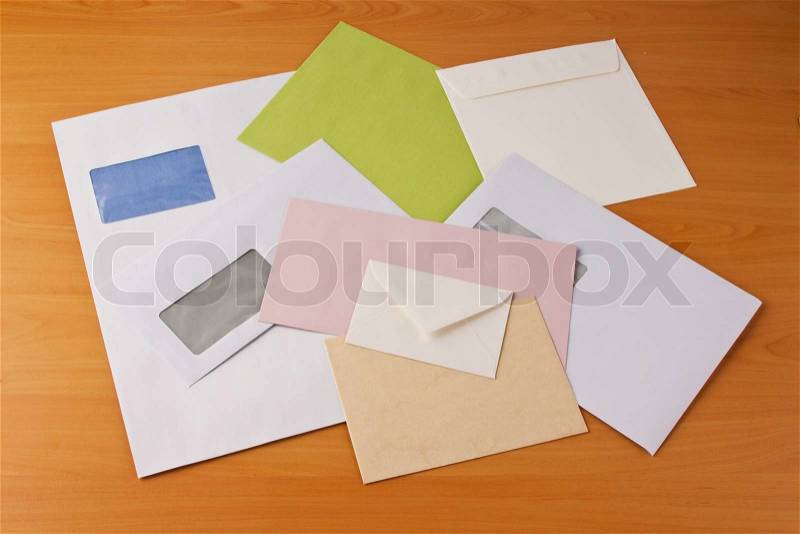 Many different envelopes. Envelopes in various sizes. Porto increase in Austria, stock photo