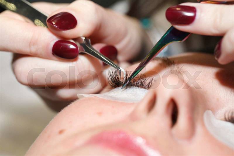 Eyelash extension close-up , beauty and body care background, stock photo