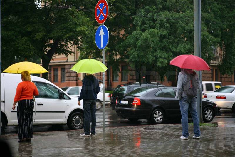 Rain in the city. autumn, stock photo