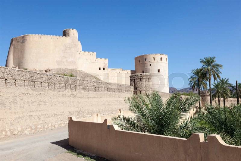 Historic Rustaq fort in Al Batinah region of Oman, Middle East, stock photo