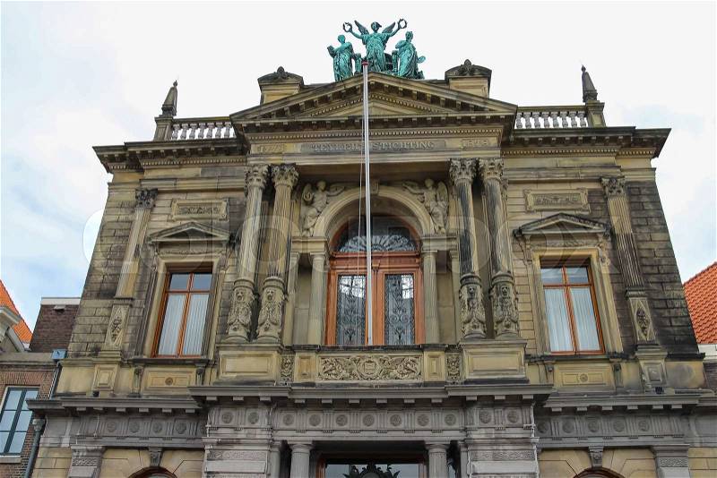 Facade of Teylers Museum of art, natural history and science in Haarlem, Netherlands, stock photo