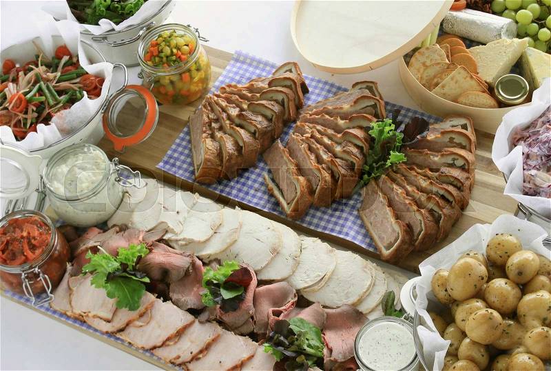 Traditional cold meat buffet selection meal, stock photo