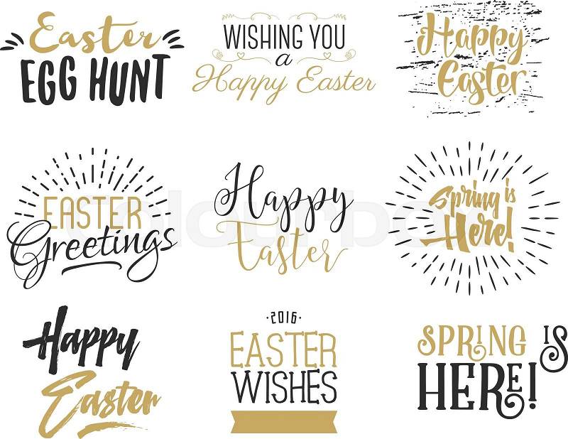 Easter wishes overlays, lettering labels design set. Retro holiday easter badges. Hand drawn emblem with ribbon. Isolated. Religious holiday sign or logo. Easter photo overlays design for web, print, vector