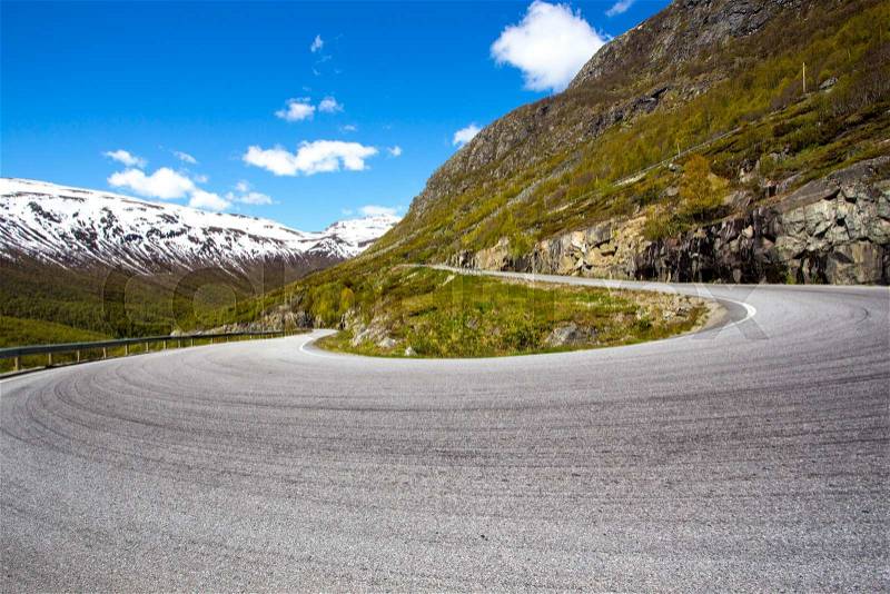 Beautiful windy road at the norwegian mountains, norway , stock photo
