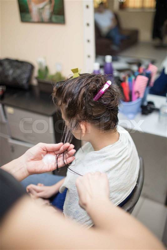 Lamination of hair in a beauty salon, stock photo