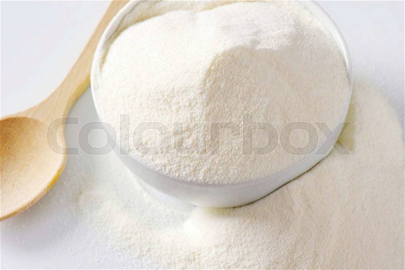 Bowl of full cream powdered milk, stock photo