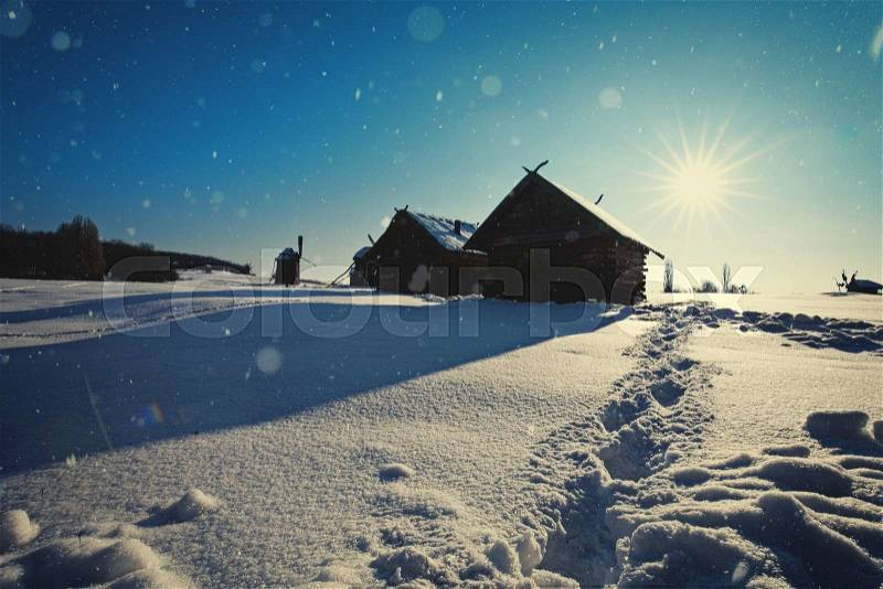 Beauty winter in the village, abstract seasonal backgrounds, stock photo