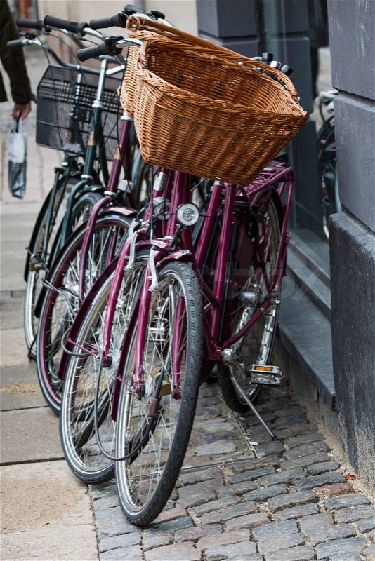 Classic vintage retro city bicycle in Copenhagen, Denmark\\ , stock photo