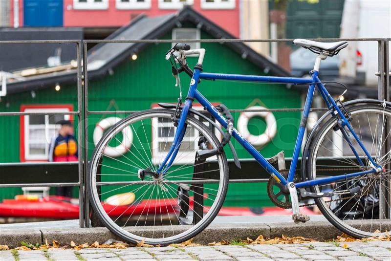 Classic vintage retro city bicycle in Copenhagen, Denmark , stock photo