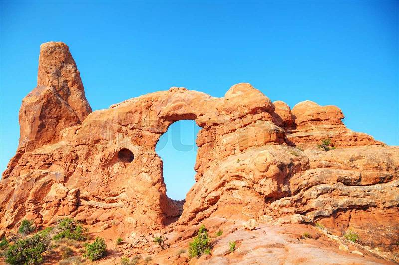 The Turret Arch at the Arches National Park in Utah, USA, stock photo