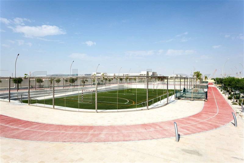 Sports facilities at the university campus in Doha. Qatar, Middle East, stock photo