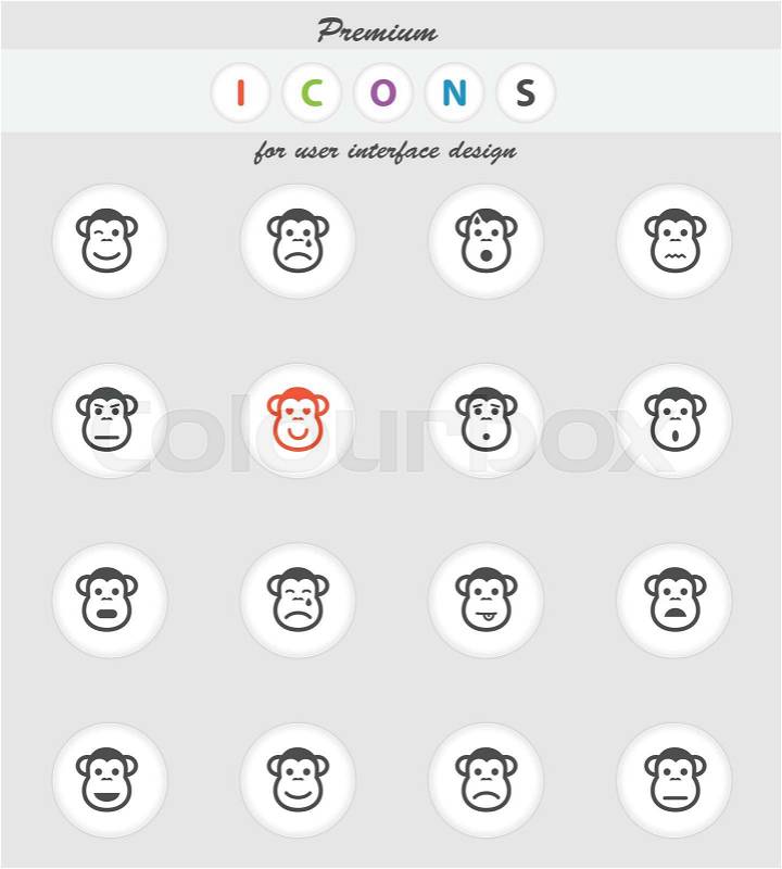 Monkey emotions vector icons for web sites and user interface, vector