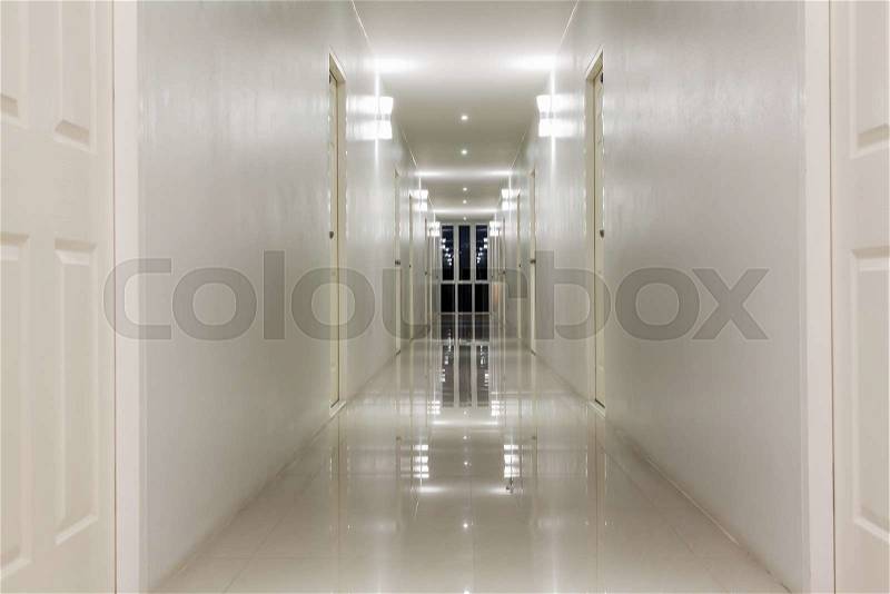 Empty Corridor Hallway, and room doors, stock photo
