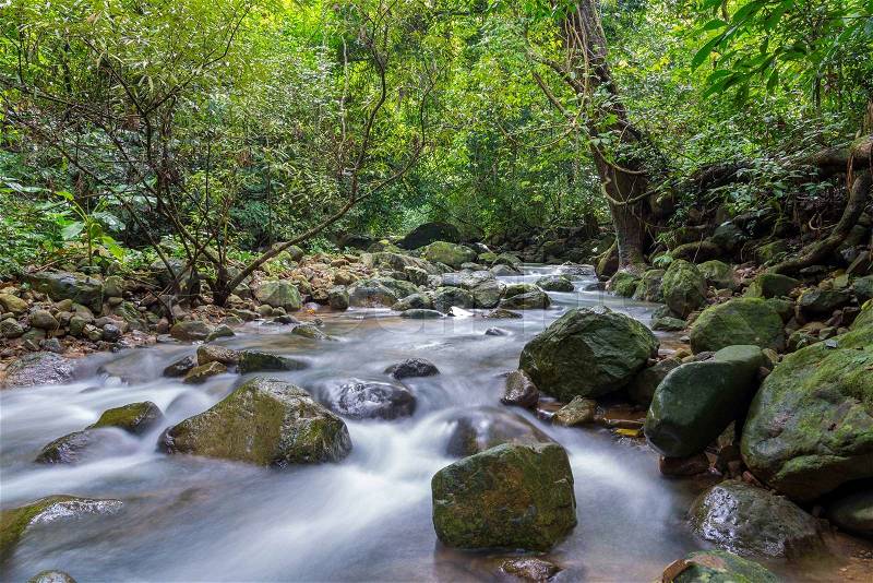 Waterfall in deep rain forest jungle (Krok E Dok Waterfall Saraburi) Thailand, stock photo