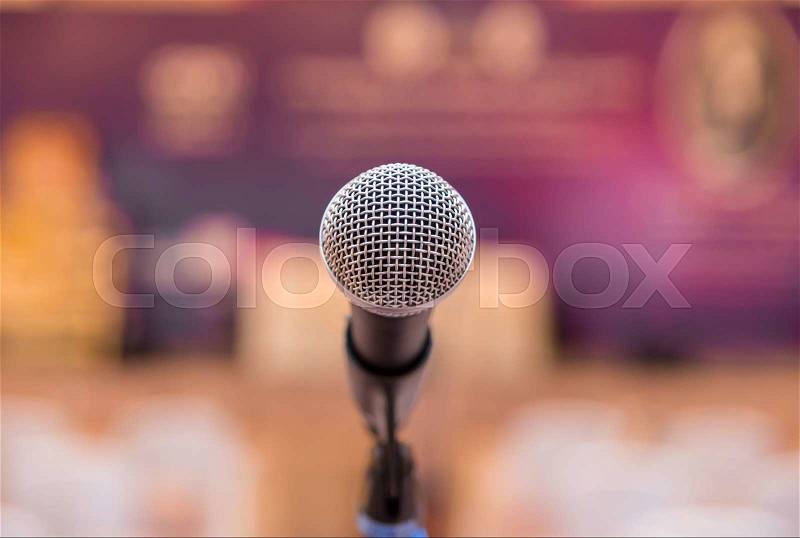 Microphone in meeting room before a conference, stock photo