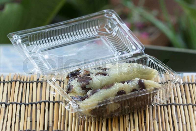 Thai rice cakes bundle on Plastic tray, stock photo