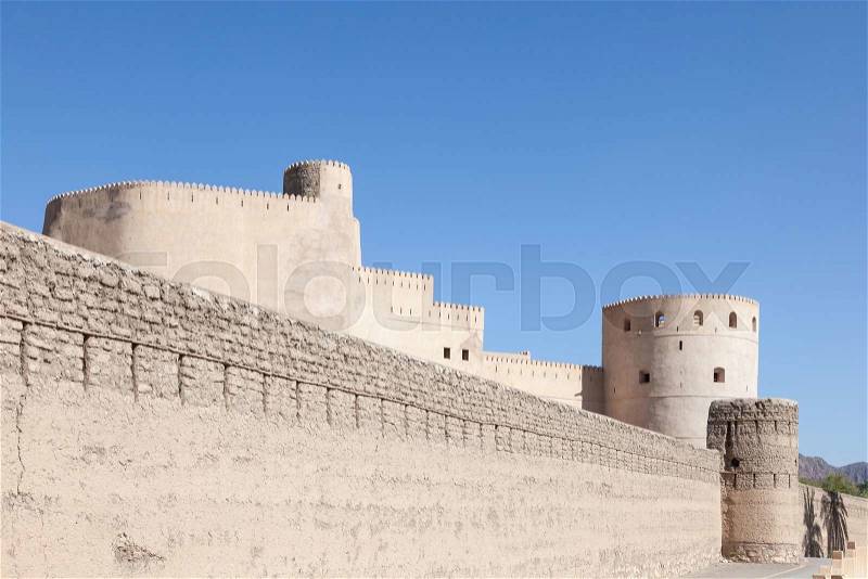 Historic Rustaq fort in Al Batinah region of Oman, Middle East, stock photo
