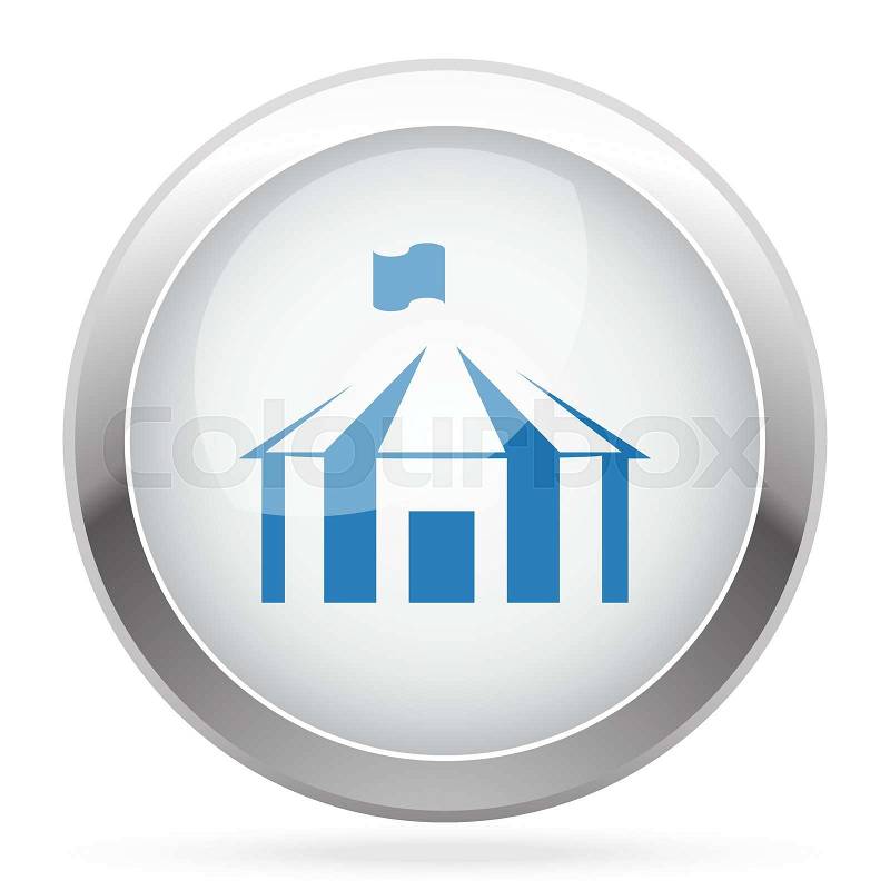 Blue Party Tent icon on white glossy chrome app button, vector