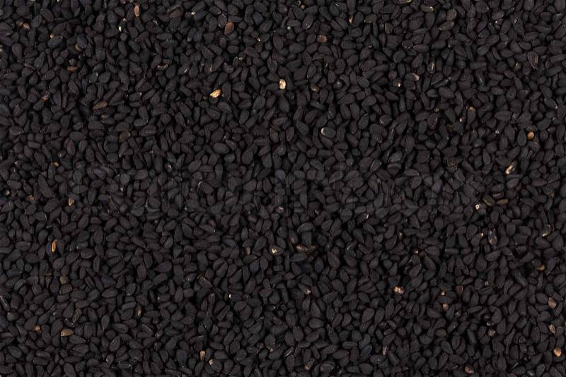Sesame black seeds close up for background, stock photo