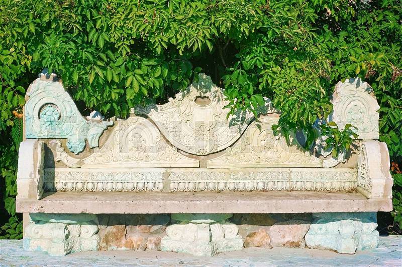 Old Stone Bench in the Garden, stock photo