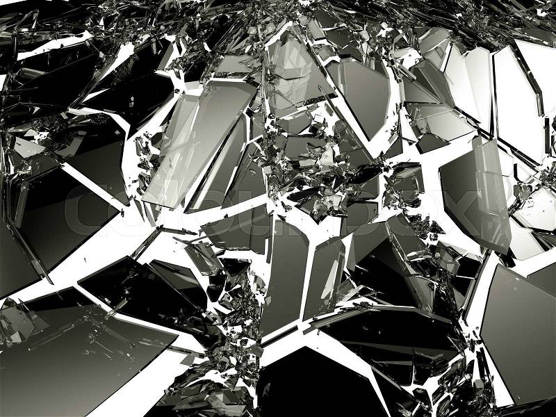 Broken glass pieces isolated on white. Large resolution, stock photo