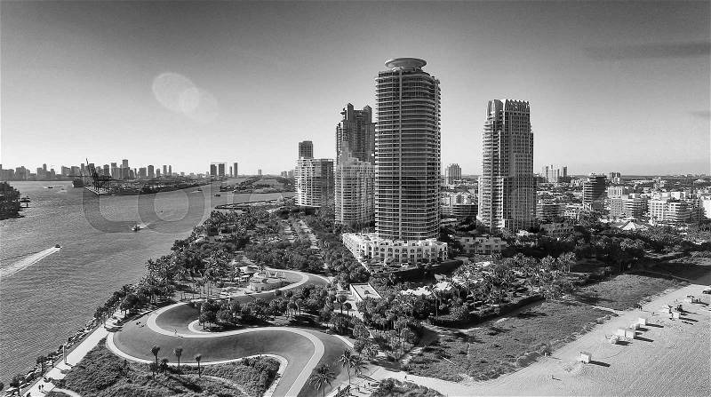 South Pointe, Miami. Aerial view of Miami Beach, stock photo