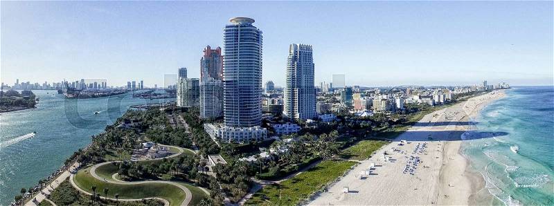 South Pointe buildings and coast, Miami form the air, stock photo