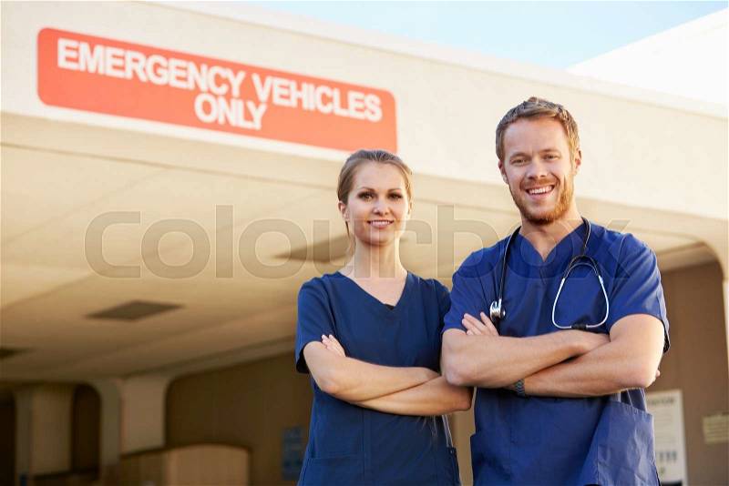 Portrait Of Medical Staff Doctor Standing Outside Hospital, stock photo
