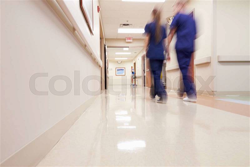 Busy Hospital Corridor With Medical Staff, stock photo