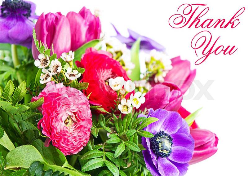 Thank you. colorful flowers bouquet. card concept, stock photo