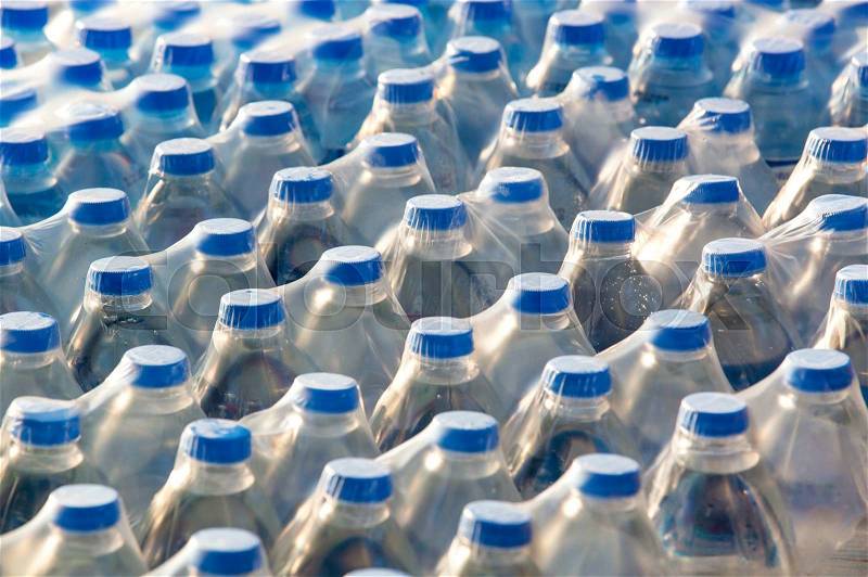 Lot of plastic packaging of mineral water, stock photo