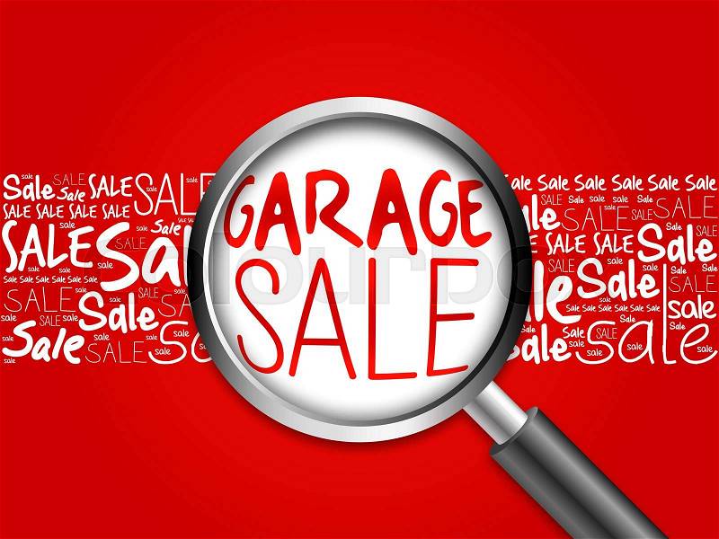 GARAGE SALE word cloud with magnifying glass, business concept, stock photo