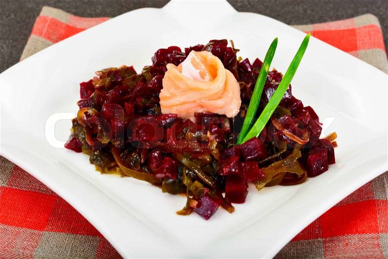 Healthy and diet food: Sea kale, beets, vegetable oil Studio Photo, stock photo