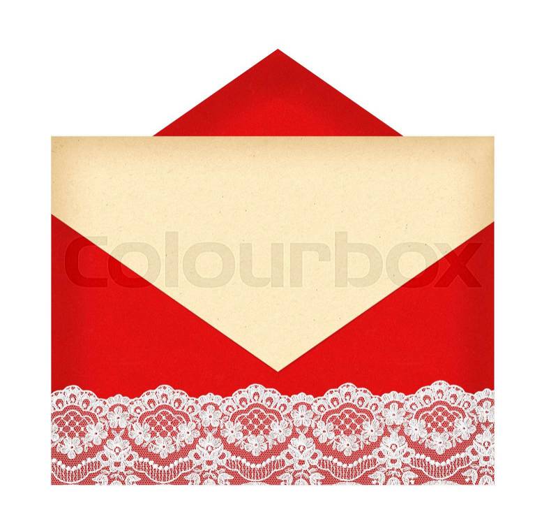 Red letter envelope with paper isolated on white background, stock photo