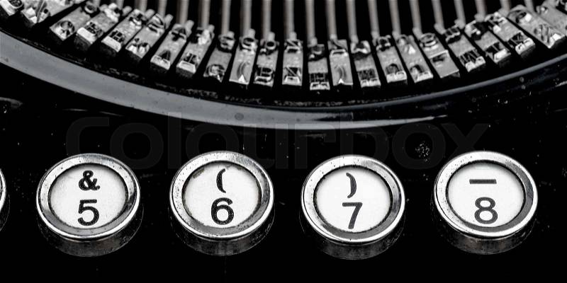 Keys of an old typewriter. symbol photo for communication in earlier times, stock photo