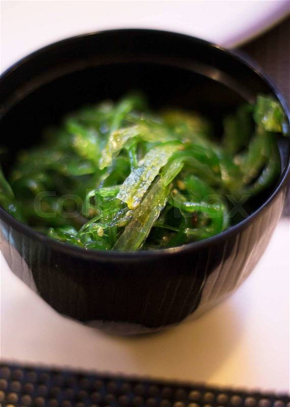 Japanese restaurant sushi oriental seaweed sushi como wakame food dish and traditional Asian bowl photo, stock photo