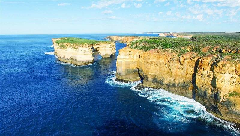 Loch Ard Gorge and Arch Island - Great Ocean Road, Australia, stock photo