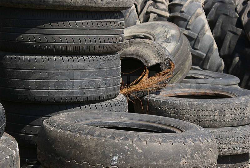 Old dumped tires, stock photo