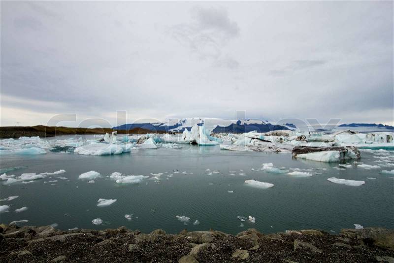 Icebergs in Jokulsarlon, the glacier sea in south east Iceland, stock photo