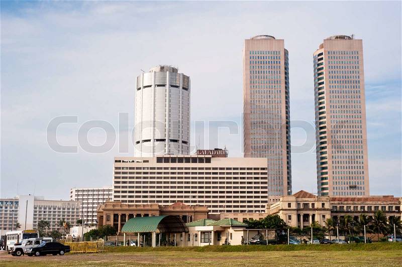 Colombo, Sri Lanka - Feb. 22, 2011: The twin towers of the World Trade Centre Colombo also known as WTC Colombo or WTCC is the tallest completed building in Sri Lanka, stock photo
