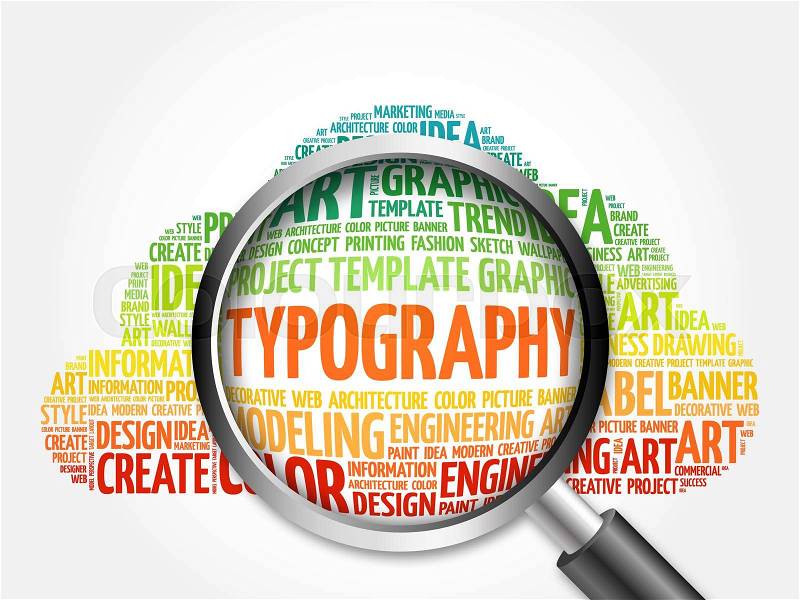 TYPOGRAPHY word cloud with magnifying glass, business concept, stock photo