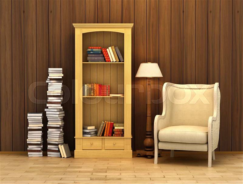 Reading corner interior concept, stock photo