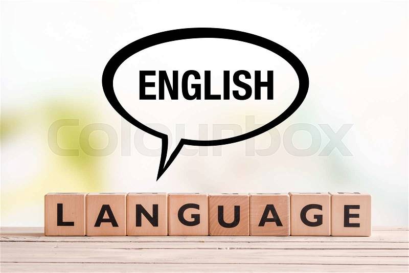 English language lesson sign made of cubes on a table, stock photo